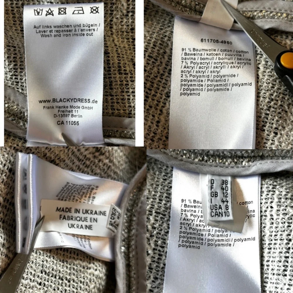 Blacky Dress Berlin Silver Tweed Moto Jacket Asymmetric Zipper Size US8 CAN10 - Picture 7 of 14